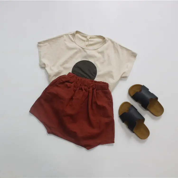 Kids T-Shirt Beige Black Circle Round Neck Short Sleeve — feature 8