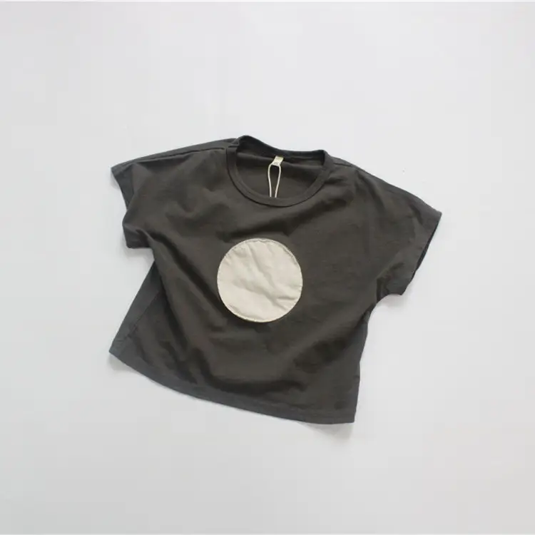 Kids T-Shirt Beige Black Circle Round Neck Short Sleeve — feature 9