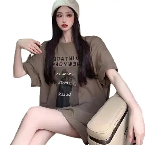 Women 2023 Summer Letter Print T-Shirt White Loose Fit