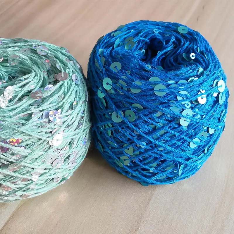 50g cotton beaded yarn 3mm +6mm combed fancy size sequin yarn hand knitted yarn wholesale price