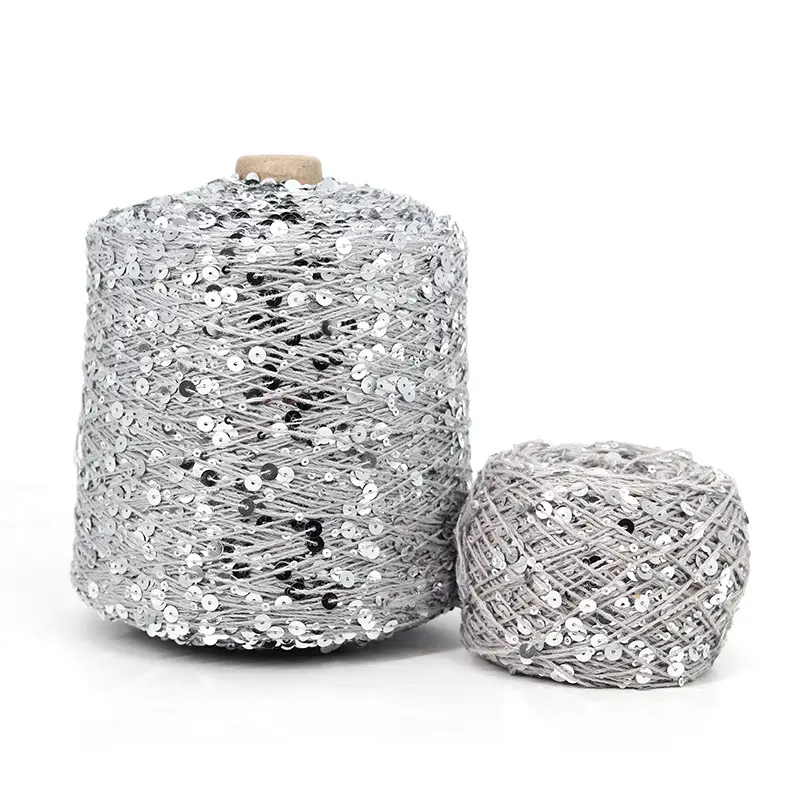 50g cotton beaded yarn 3mm +6mm combed fancy size sequin yarn hand knitted yarn wholesale price