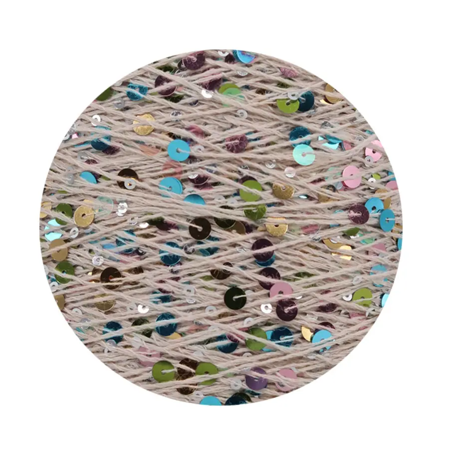 50g cotton beaded yarn 3mm +6mm combed fancy size sequin yarn hand knitted yarn wholesale price