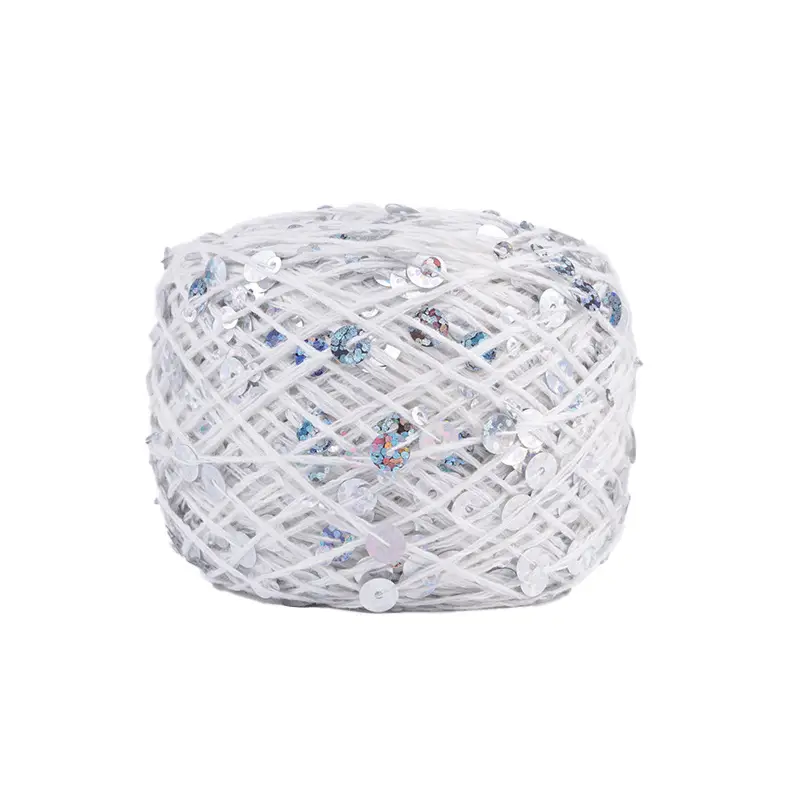 50g cotton beaded yarn 3mm +6mm combed fancy size sequin yarn hand knitted yarn wholesale price