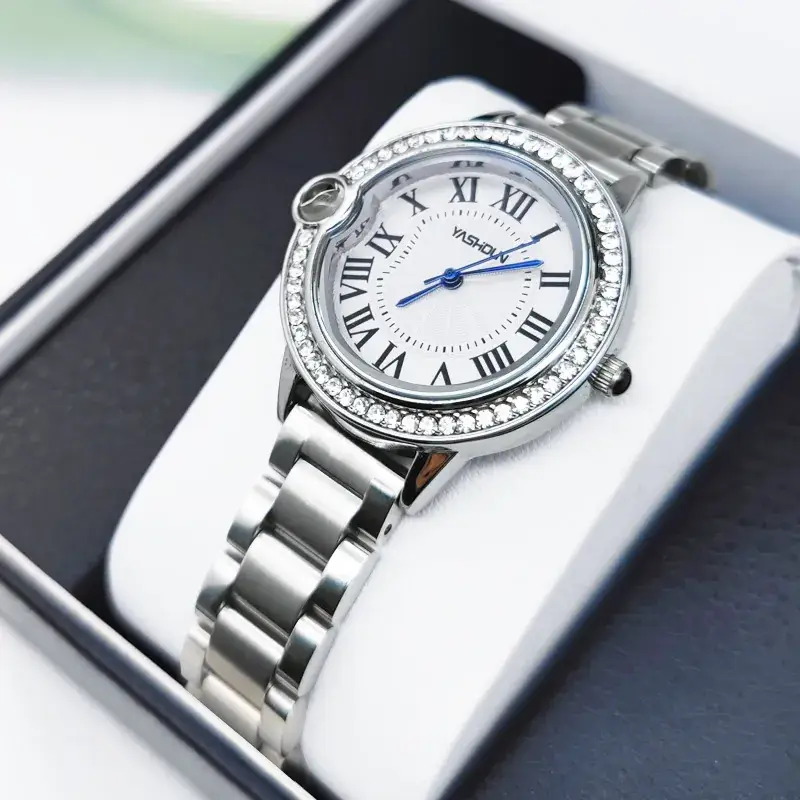 Women's Diamond Encrusted Steel Watch with Blue Dial - Image 2