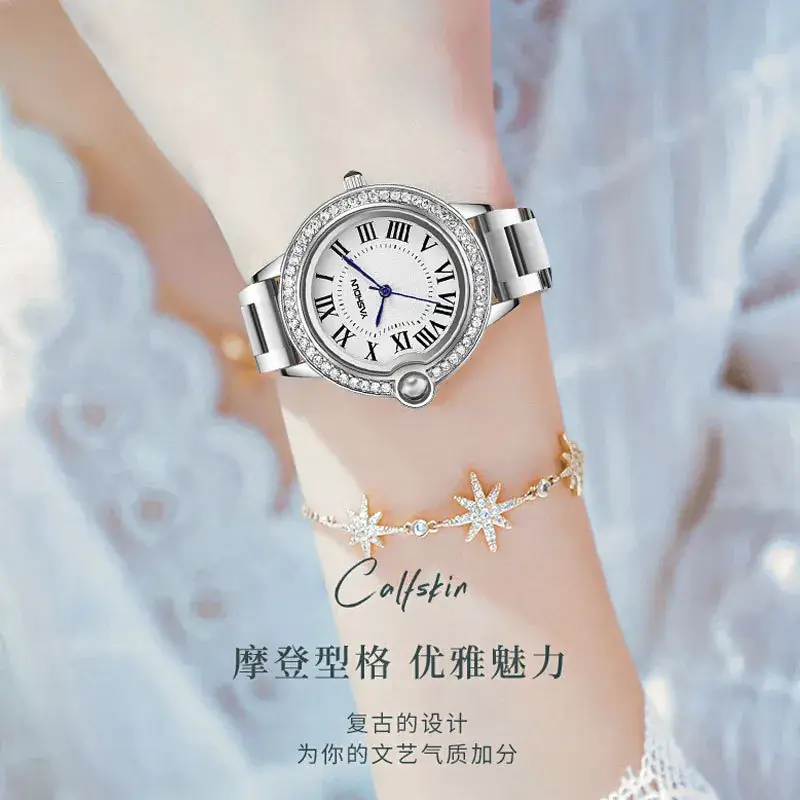 Women's Diamond Encrusted Steel Watch with Blue Dial - Image 3