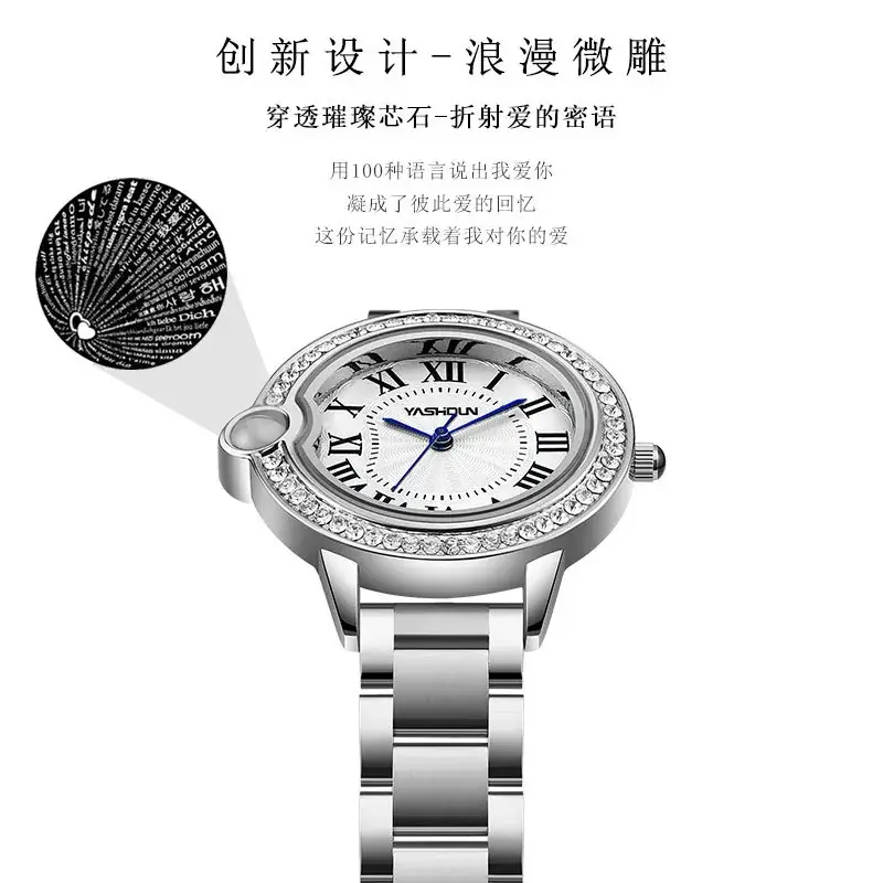 Women's Diamond Encrusted Steel Watch with Blue Dial - Image 5