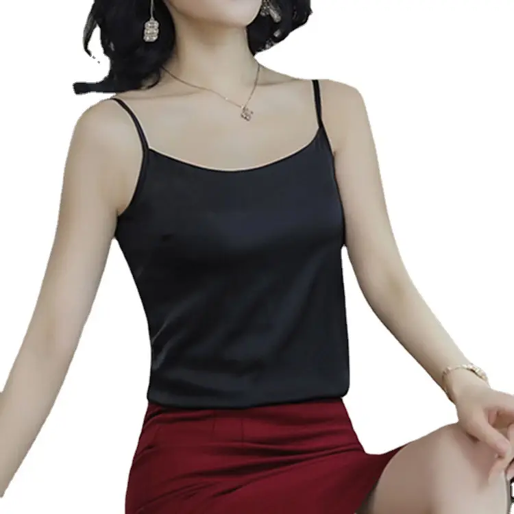 Black Silk V-Neck Inner Top with Red Skirt - Image 15