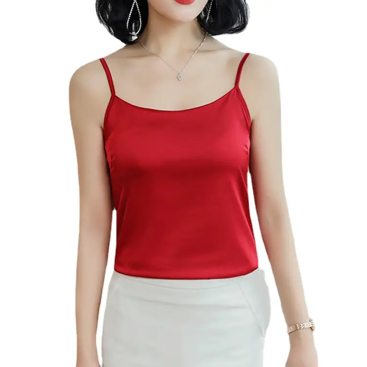 Black Silk V-Neck Inner Top with Red Skirt - Image 16