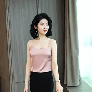 Black Silk V-Neck Inner Top with Red Skirt - Image 2