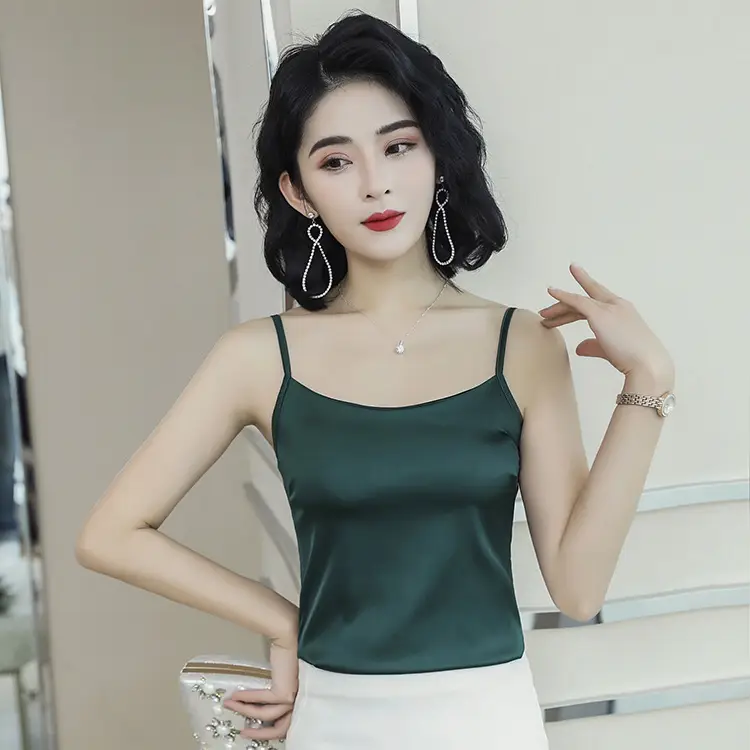 Black Silk V-Neck Inner Top with Red Skirt - Image 4