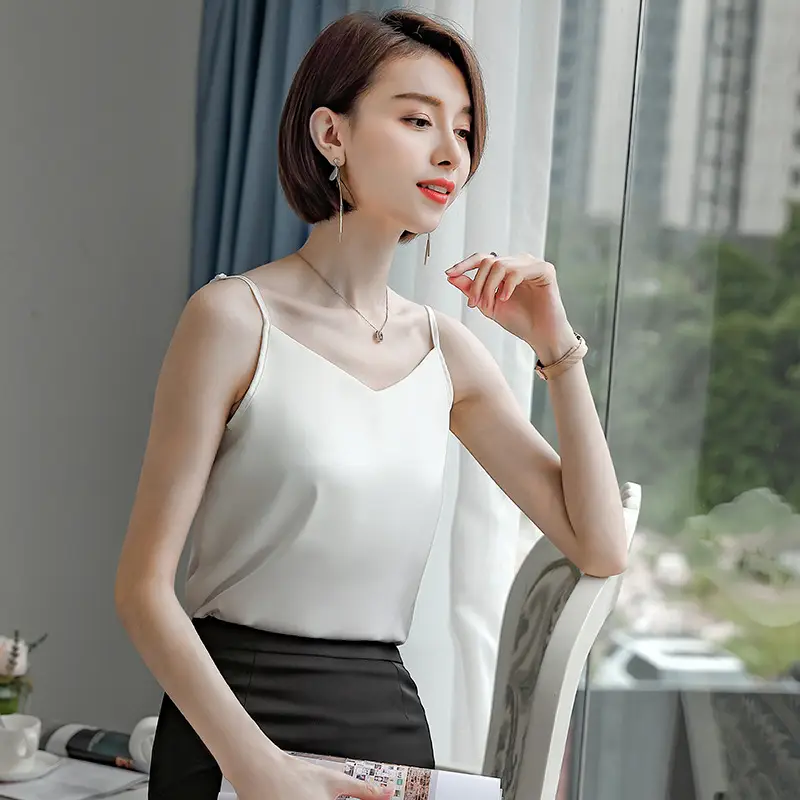 Black Silk V-Neck Inner Top with Red Skirt - Image 6