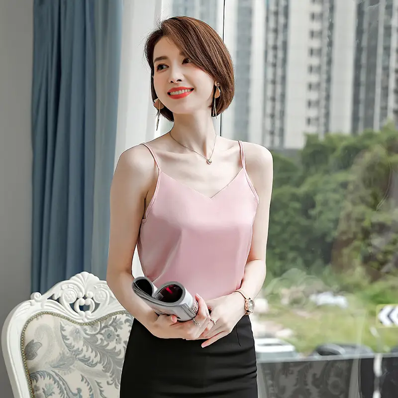 Black Silk V-Neck Inner Top with Red Skirt - Image 7
