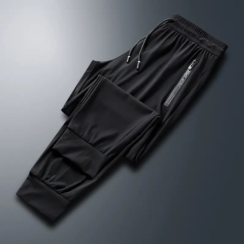 Men Ice Silk Cropped Pants Black Plus Size - Image 3
