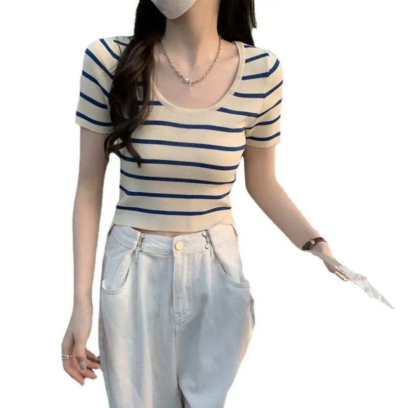 Women Knitted Striped T-Shirt Summer 2025 - Image 5