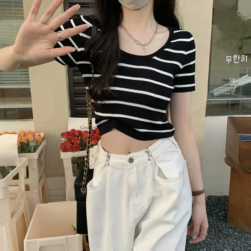 Women Knitted Striped T-Shirt Summer 2025 — feature 10