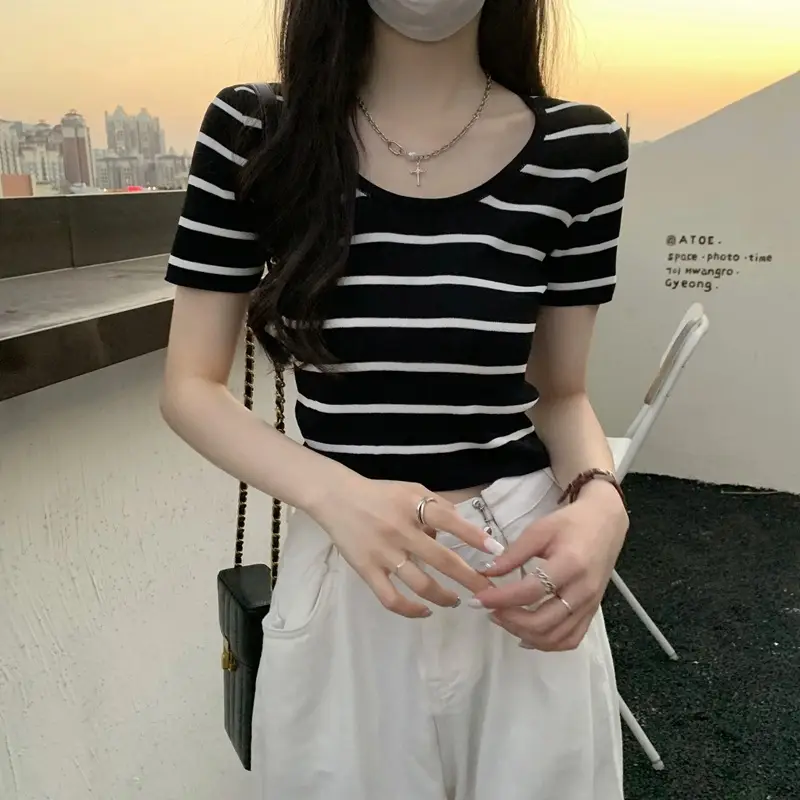 Women Knitted Striped T-Shirt Summer 2025 — feature 11