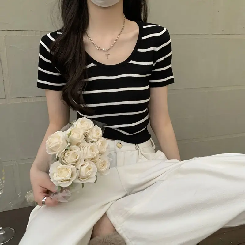 Women Knitted Striped T-Shirt Summer 2025 — feature 12