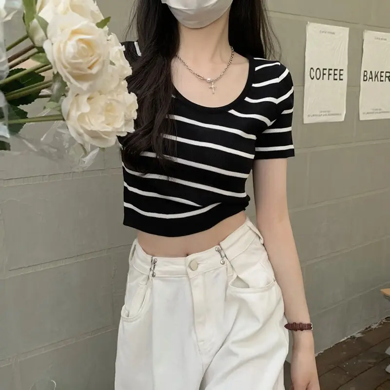 Women Knitted Striped T-Shirt Summer 2025 — feature 14