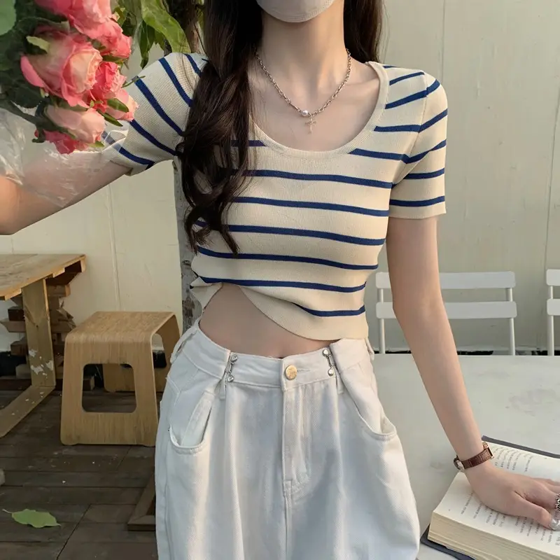 Women Knitted Striped T-Shirt Summer 2025 — feature 3