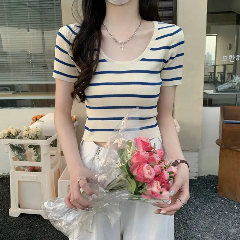 Women Knitted Striped T-Shirt Summer 2025 — feature 4