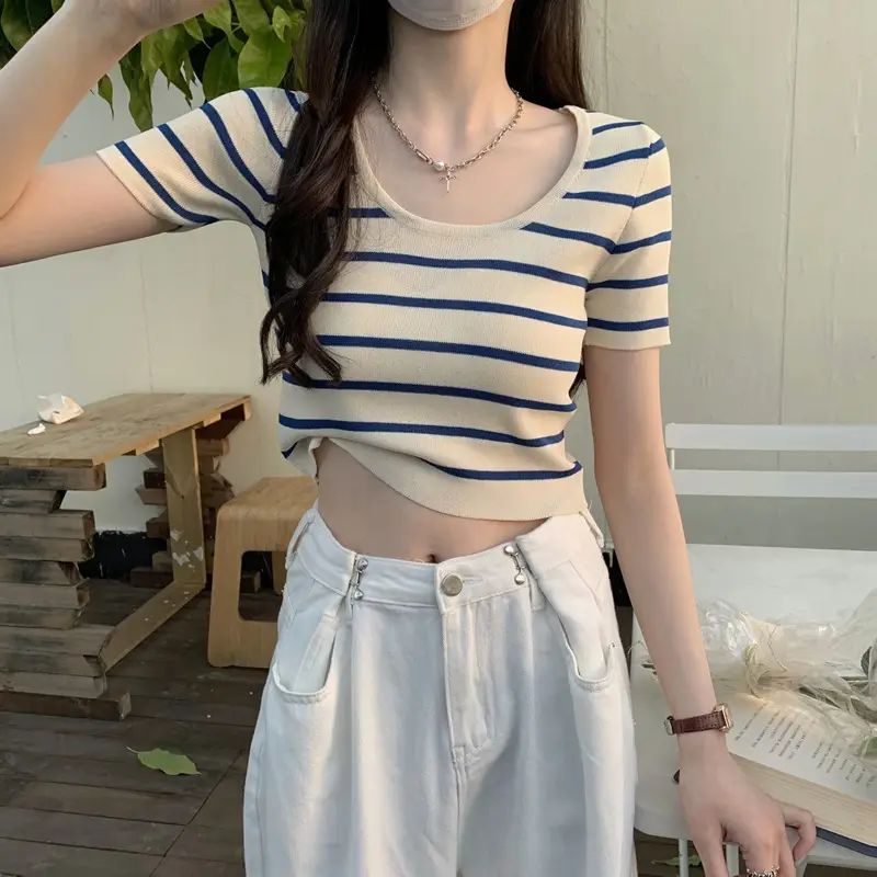 Women Knitted Striped T-Shirt Summer 2025 — feature 5
