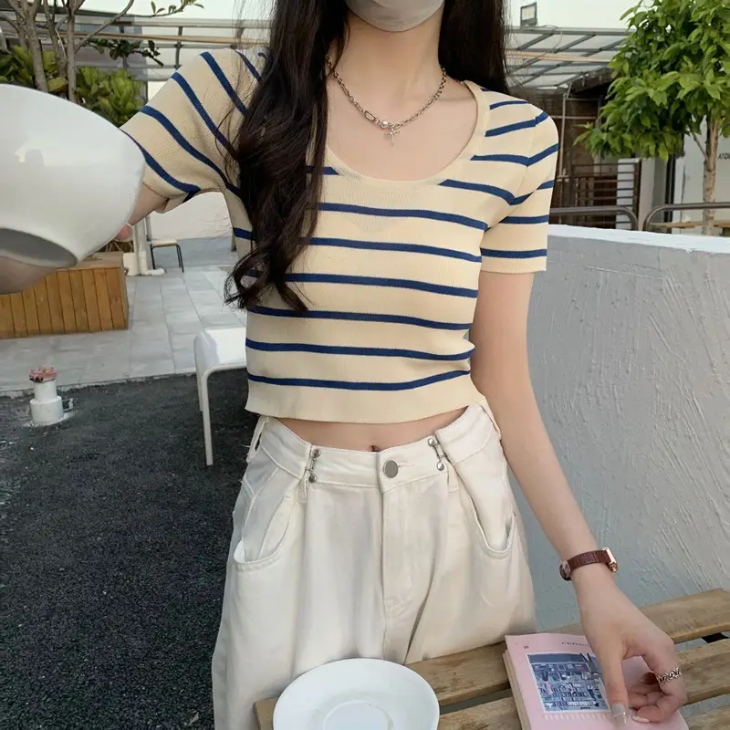 Women Knitted Striped T-Shirt Summer 2025 — feature 6