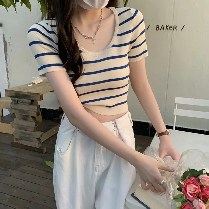 Women Knitted Striped T-Shirt Summer 2025 — feature 7