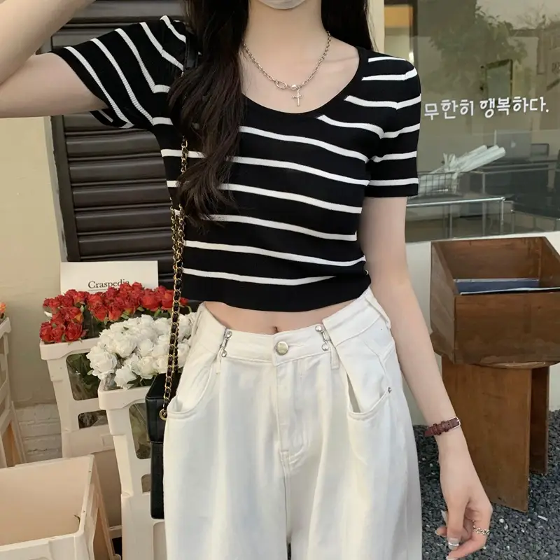 Women Knitted Striped T-Shirt Summer 2025 — feature 8
