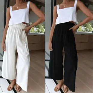 Blue Wide Leg Pleated High Waist Pants for Women — feature 13