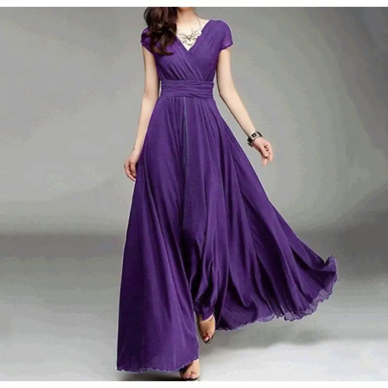 Purple V-Neck Chiffon Maxi Dress for Women - Image 6