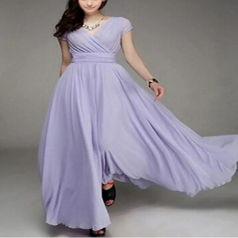Purple V-Neck Chiffon Maxi Dress for Women - Image 7