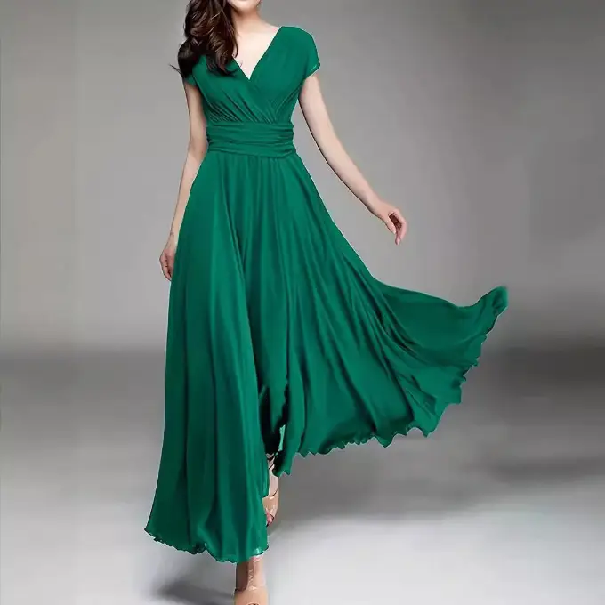 Purple V-Neck Chiffon Maxi Dress for Women - Image 8