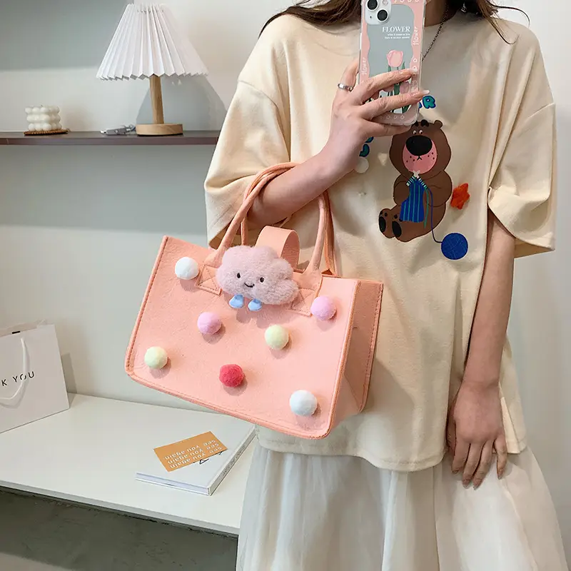 Cute Yellow Fur Ball Handbag for Women - Image 18