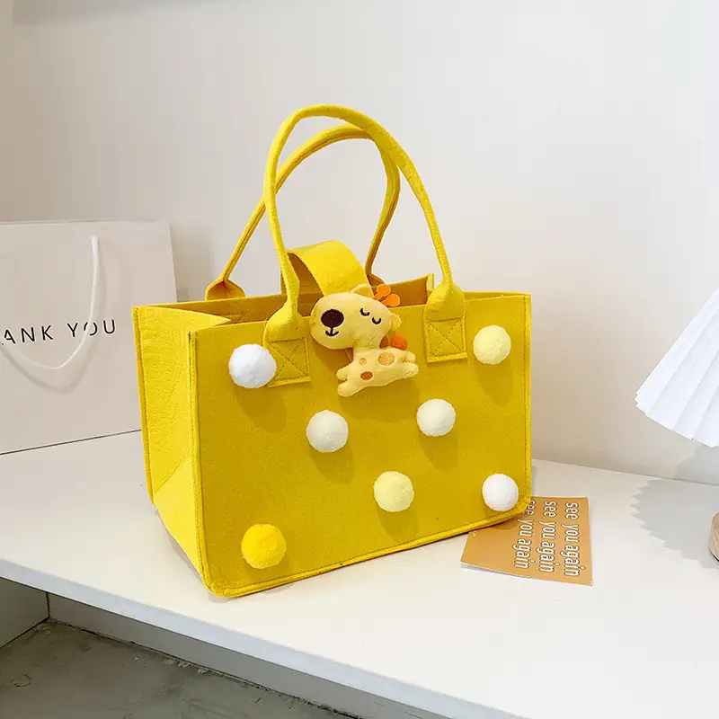 Cute Yellow Fur Ball Handbag for Women - Image 13
