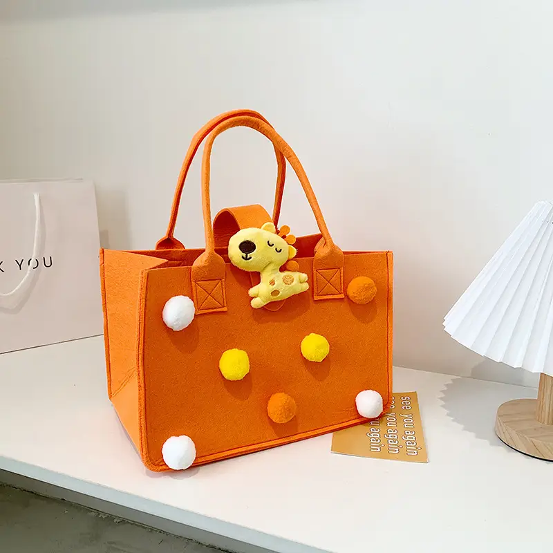 Cute Yellow Fur Ball Handbag for Women - Image 3