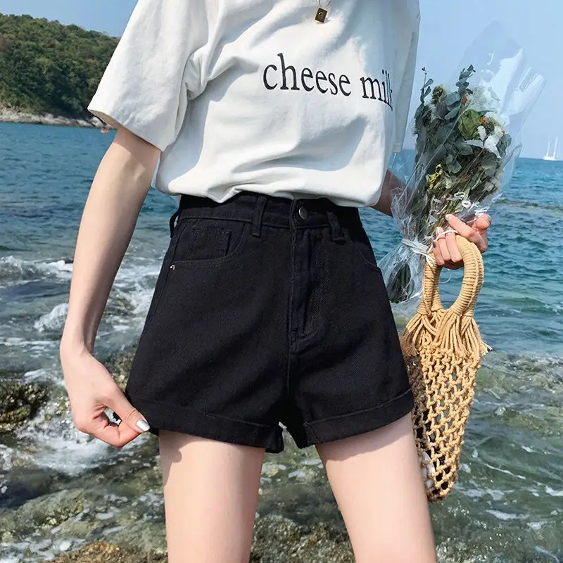 Women Denim Shorts Black Summer Loose Slimming Casual