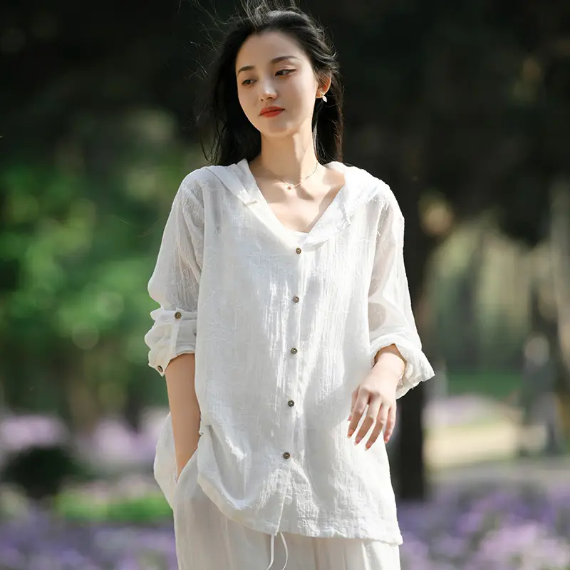 Women's White Long Sleeve V-Neck Vest Summer Wear — feature 6
