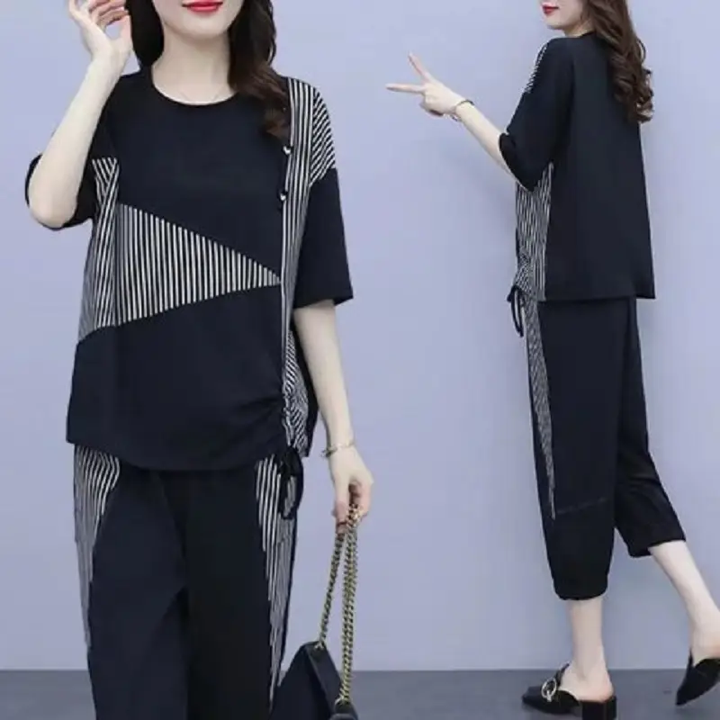 Black Striped Chubby Women Suit Large - Image 3
