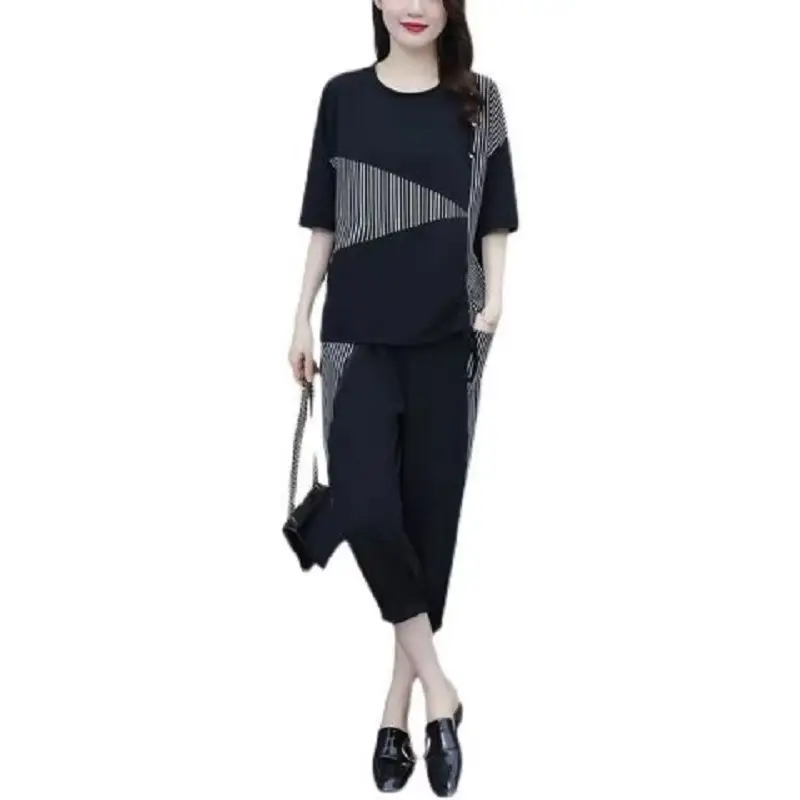 Black Striped Chubby Women Suit Large - Image 4