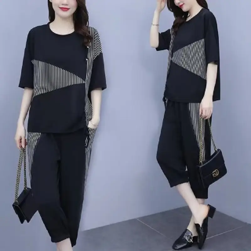 Black Striped Chubby Women Suit Large - Image 5