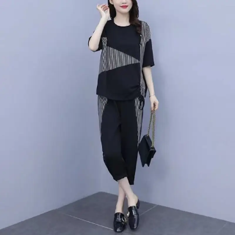 Black Striped Chubby Women Suit Large - Image 6