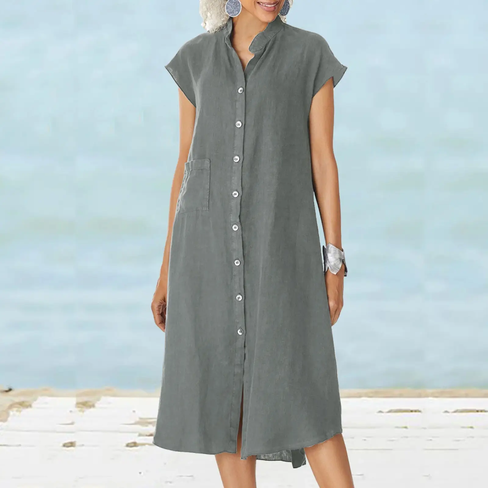 Women's Maroon Cotton Linen Cardigan with Small Collar Pockets - Image 5