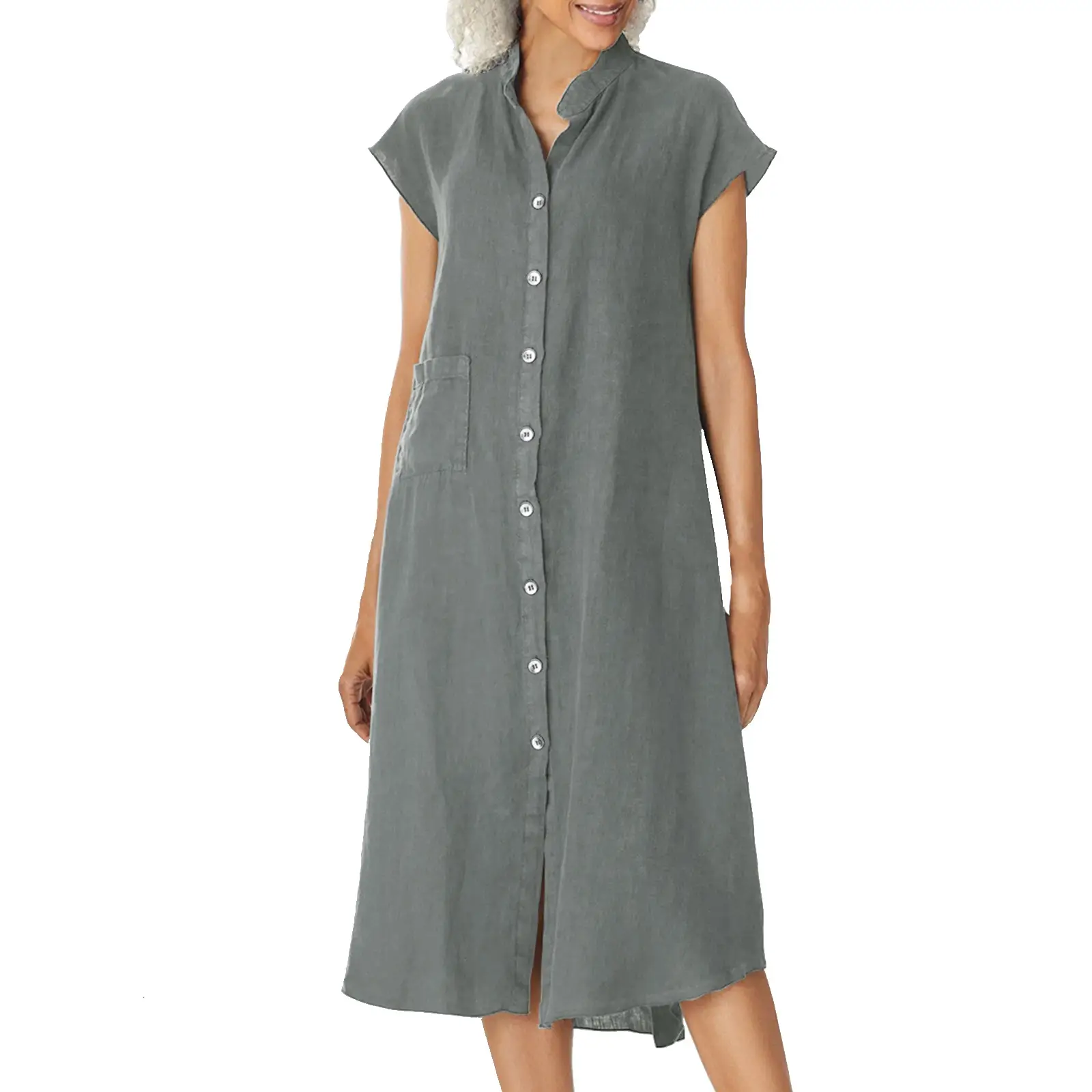 Women's Maroon Cotton Linen Cardigan with Small Collar Pockets - Image 2