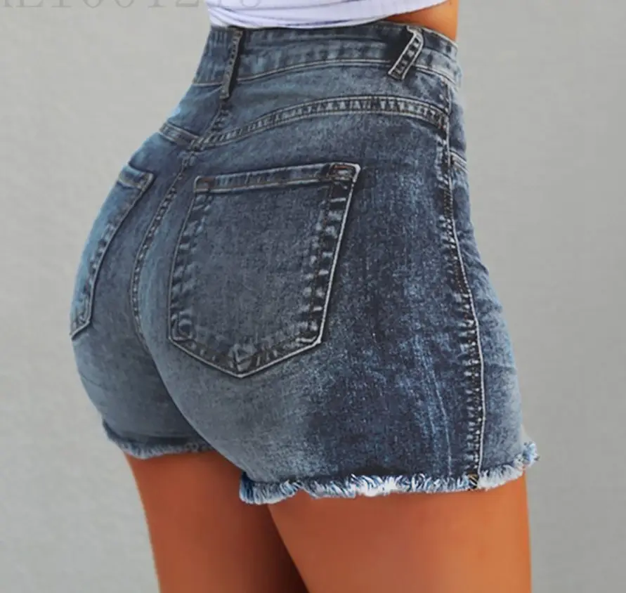 Women Denim Shorts Stretch Slim Blue Wash - Image 3