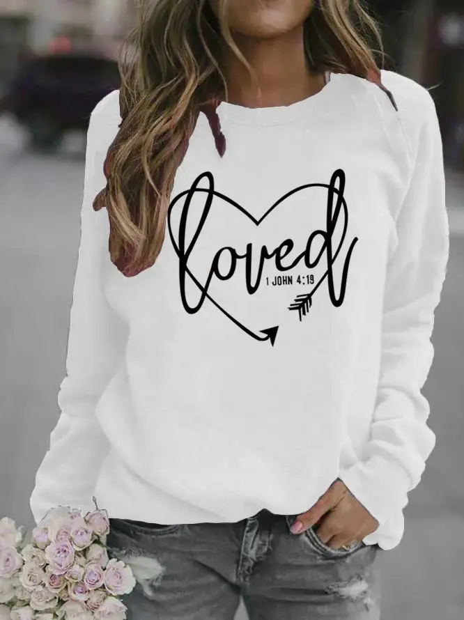 Women's Long Sleeve Heart Print Sweatshirt White - Image 8