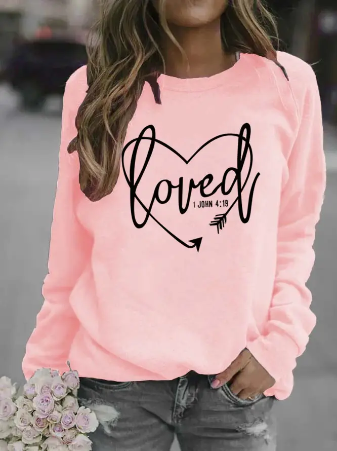 Women's Long Sleeve Heart Print Sweatshirt White - Image 2
