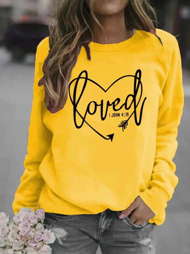 Women's Long Sleeve Heart Print Sweatshirt White - Image 3
