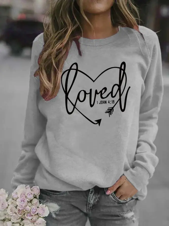 Women's Long Sleeve Heart Print Sweatshirt White - Image 5