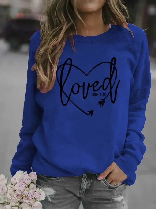 Women's Long Sleeve Heart Print Sweatshirt White - Image 7