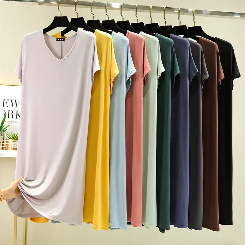 Women V-Neck Loose Nightgown Pajamas Spring Summer - Image 11